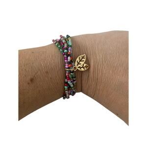 Colorful beaded bracelets with leaf charm